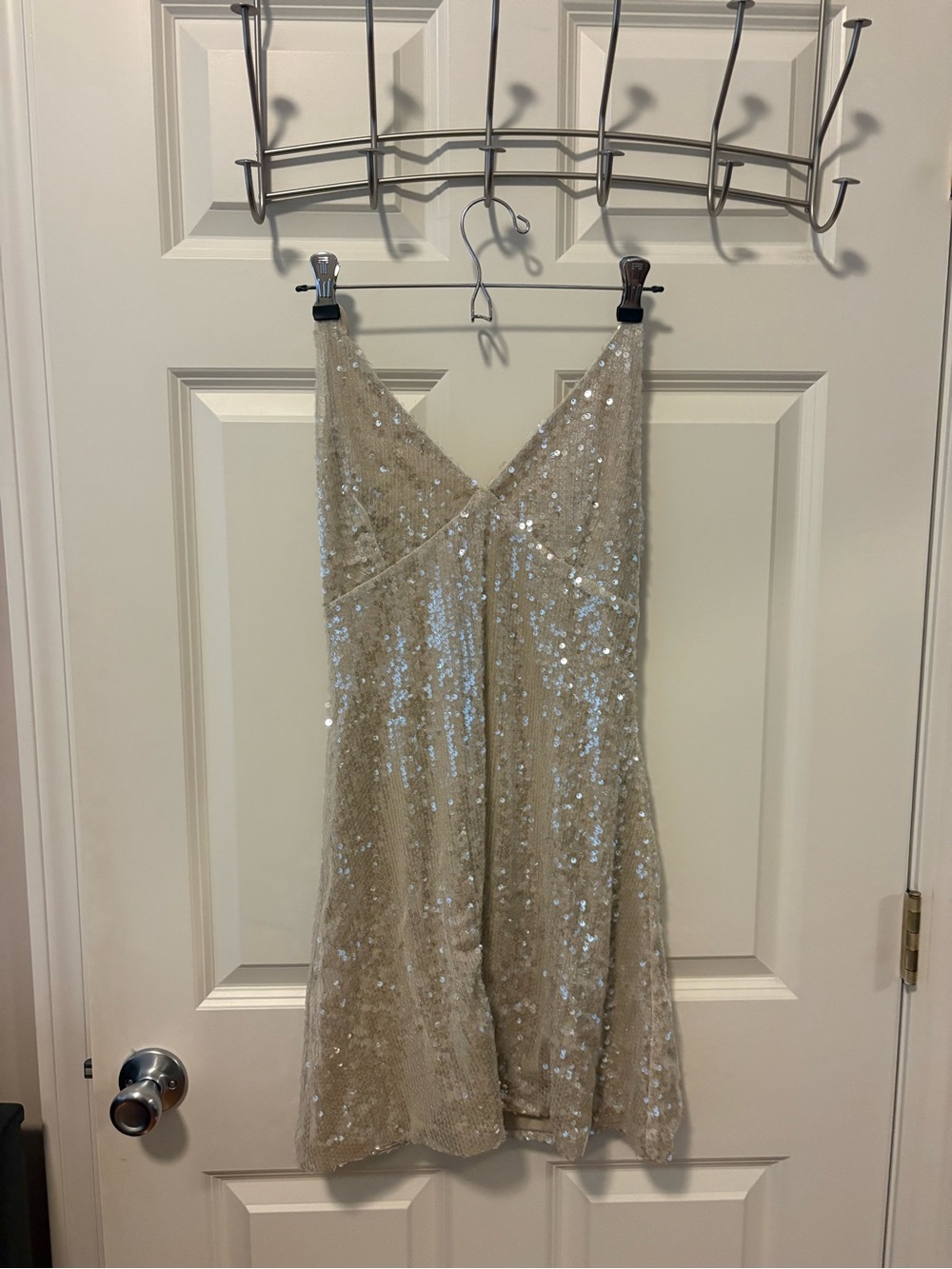 White Fox Boutique Champagne Sequin Mini Slip Dress
